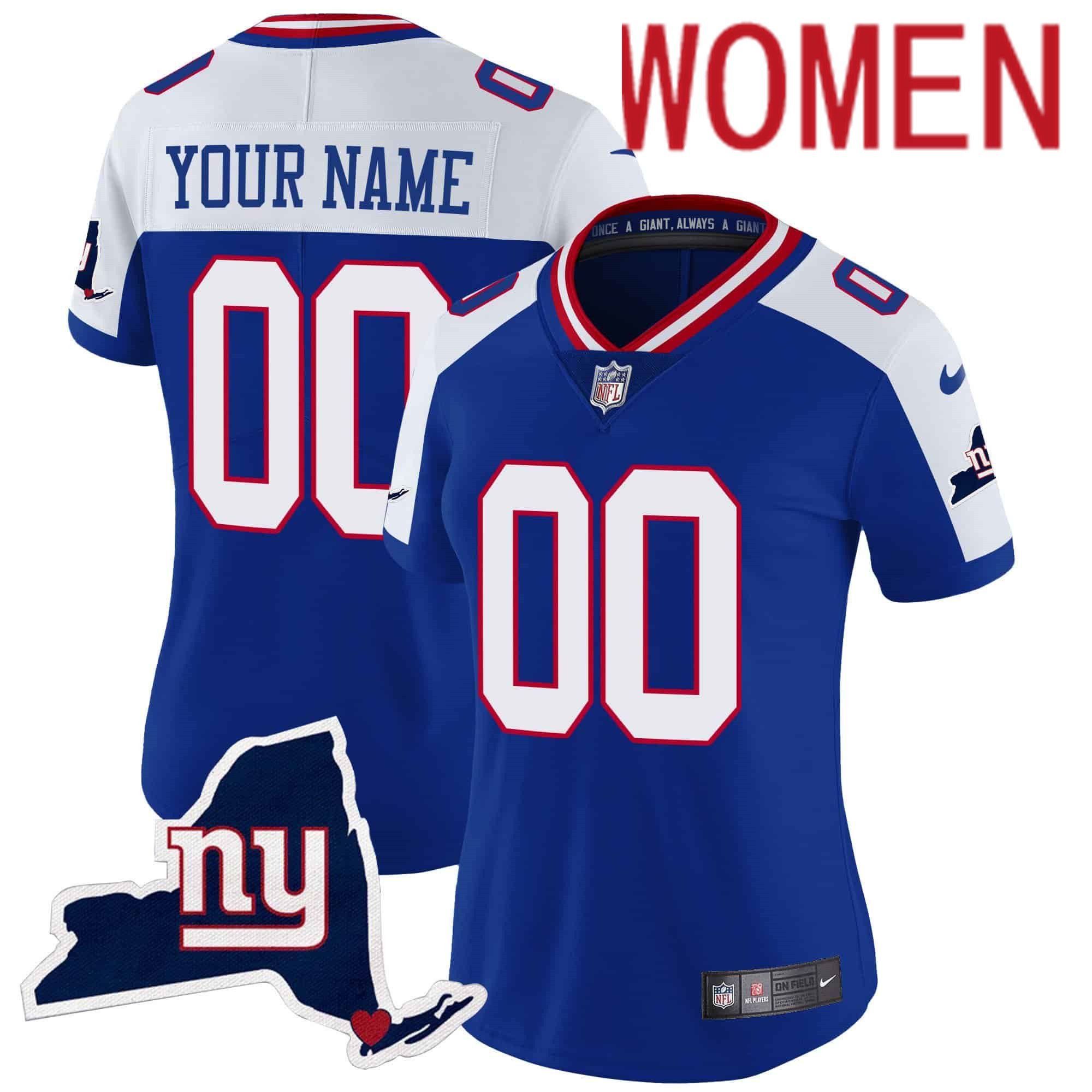 Women New York Giants Blue 2024 Nike Map Patch Limited Custom NFL Jersey